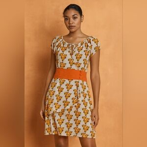 Floral Print Dress with Orange Accents